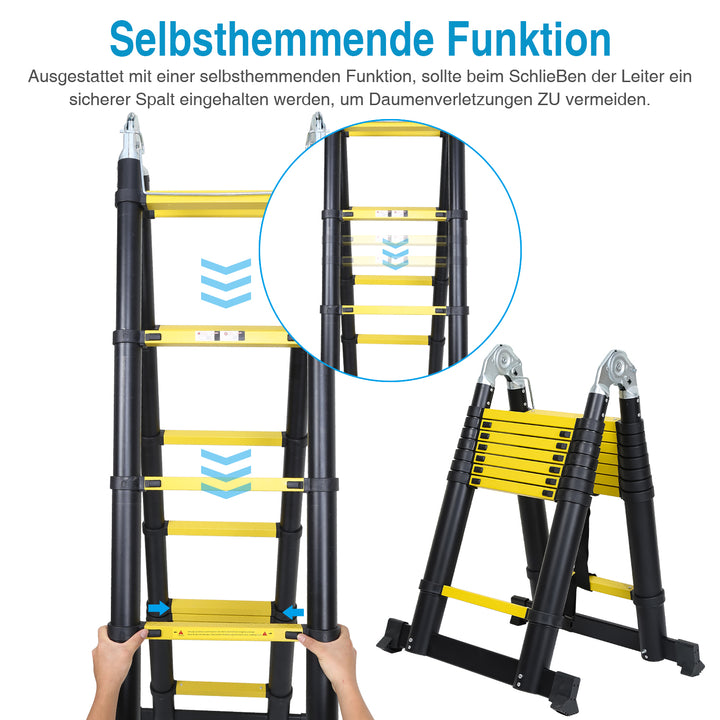 Sonnewelt Teleskopleiter Tragbar Alu Max Belastung 150 kg 3.8M (1.9+1.9M)