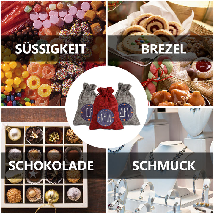 Sonnewelt Adventskalender DIY Jutesäckchen 24 Stück