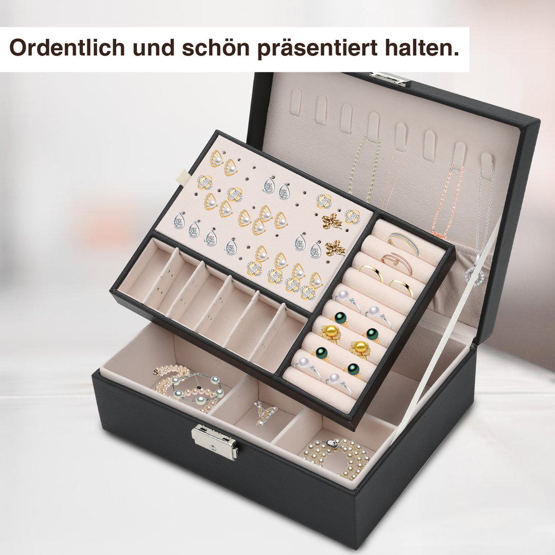 Sonnewelt 2 Schichten Schmuckkasten Schmuckkoffer Weiß/schwarz