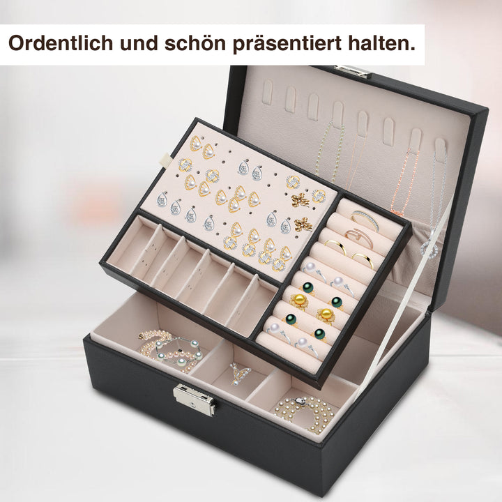 Sonnewelt 2 Schichten Schmuckkasten Schmuckkoffer Weiß/schwarz