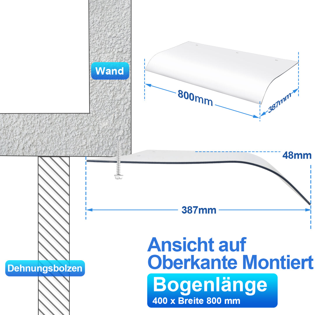 Sonnewelt Vordach für Haustür 40x80cm Unsichtbare Überdachung