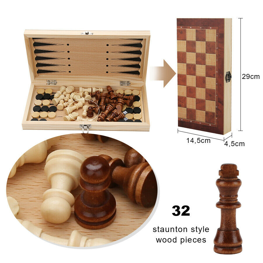 Sonnewelt Schachspiel 3 in 1 Faltbares Schachbrett 29x29CM